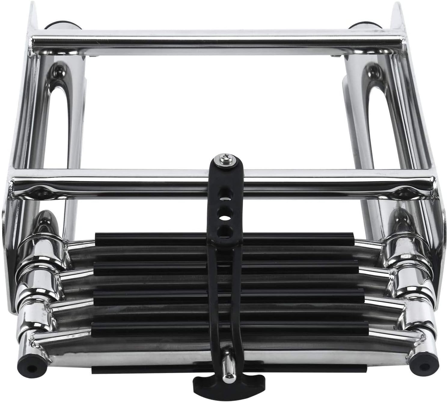 4 Step Pontoon Boat Ladder, Foldable Stainless Steel Marine Yacht Ladder/Swim Deck Ladder with Pedal Hand Railing,Slip-Proof Plastic Tread, Easy Installation