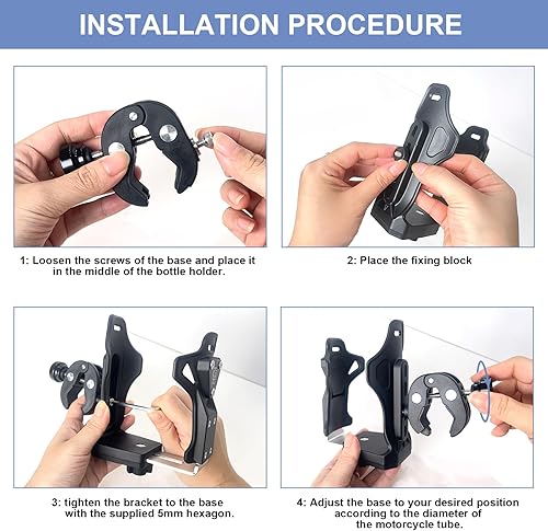 Miniatura 7 de JINKEY Portavasos mejorado para motocicleta, soporte para botella de agua para bicicleta con soporte de montaje ajustable, rotación de 360,