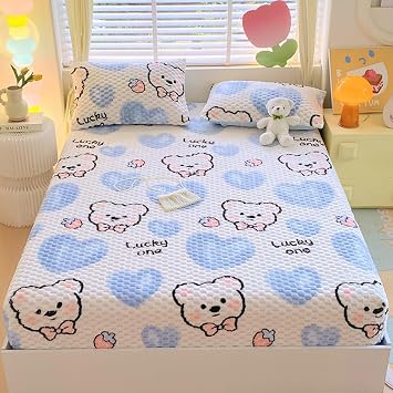 ZIQINPSQ Cozy Fleece Fitted Sheet Twin Size - Ultra Soft Fuzzy Bed Sheets for Winter, Deep Pocket 15 Velvet Plush Bottom Sheet Only Anti-Static & Warm, Bear
