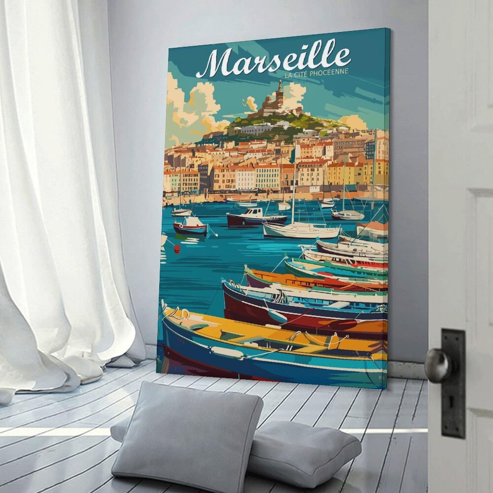 Junmoney Canvas Art Print Marseille, France Travel, 24x36inch(60x90cm), for Small Homes, Bedrooms Or Open Spaces, A Simple Refresh for Blank Walls