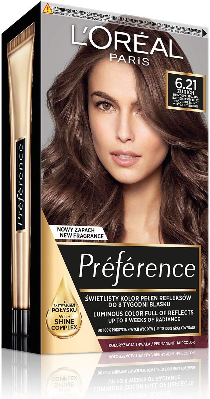 L'Oréal Paris Préférence 6.21 ZURICH farba do włosów Zimny Opalizujący Bardzo Jasny Brąz