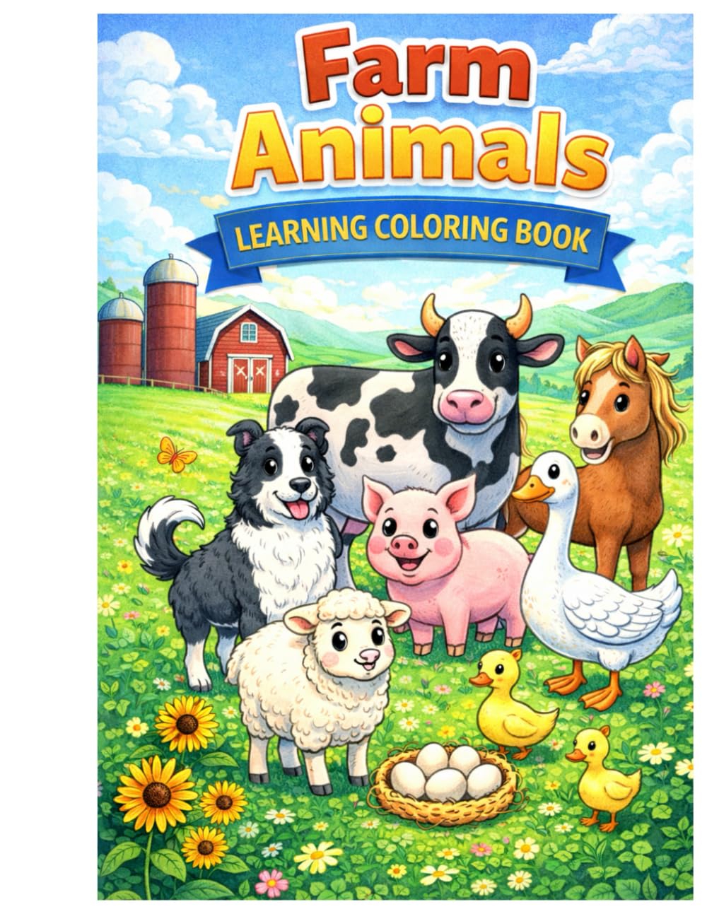 Farm Animals Learning Coloring Book for Kids Ages 3-7: Fun Educational Coloring Pages with Easy Words and Mini Facts for Preschool and Kindergarten