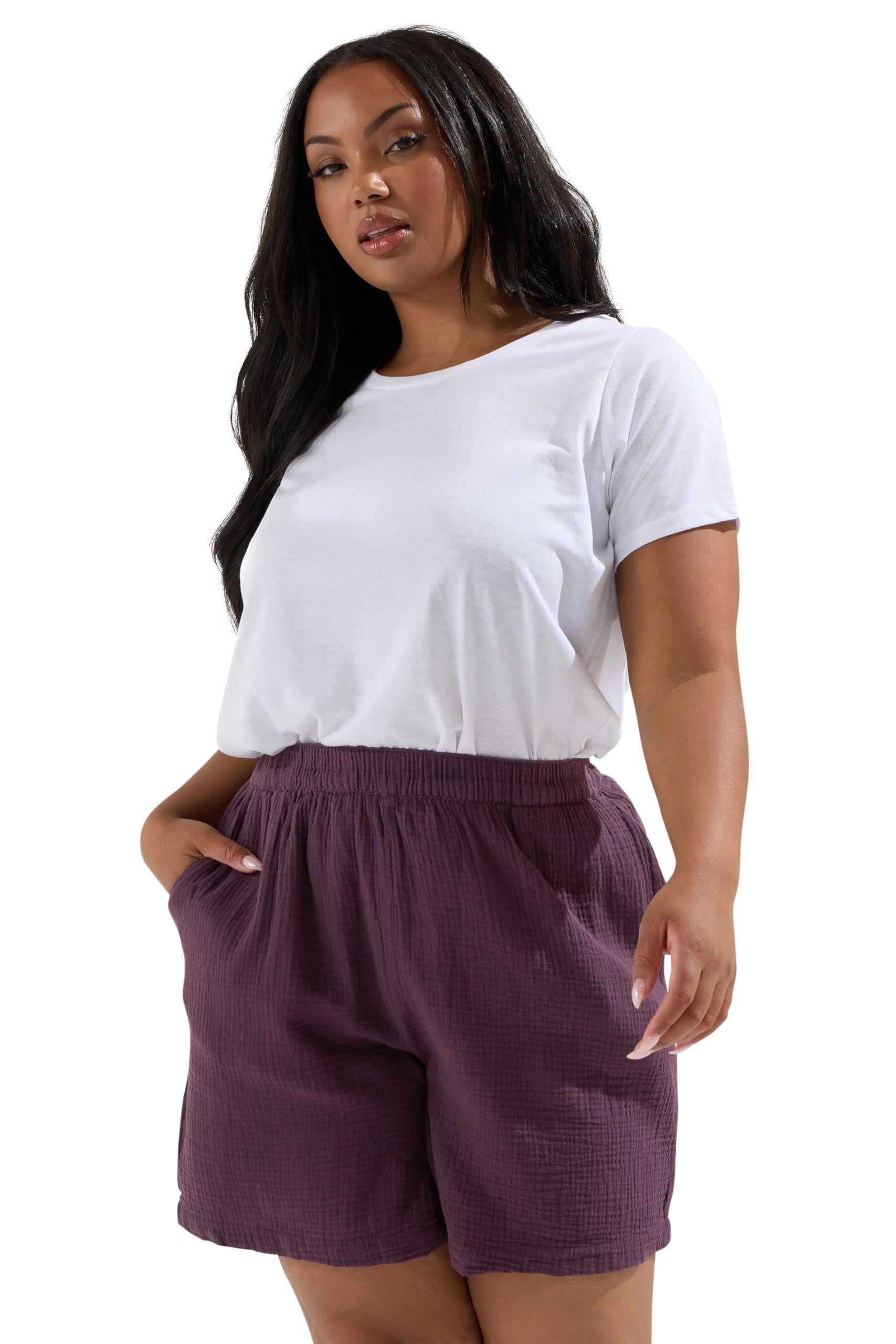 Yours Curve Cotton Cheesecloth Shorts - Women's - Plus Size Curve