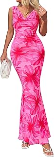 Women's Floral Maxi Dress 2026 Cowl Neck Summer Vacation Outfits Sleeveless Mermaid Wedding Guest Long Dresses