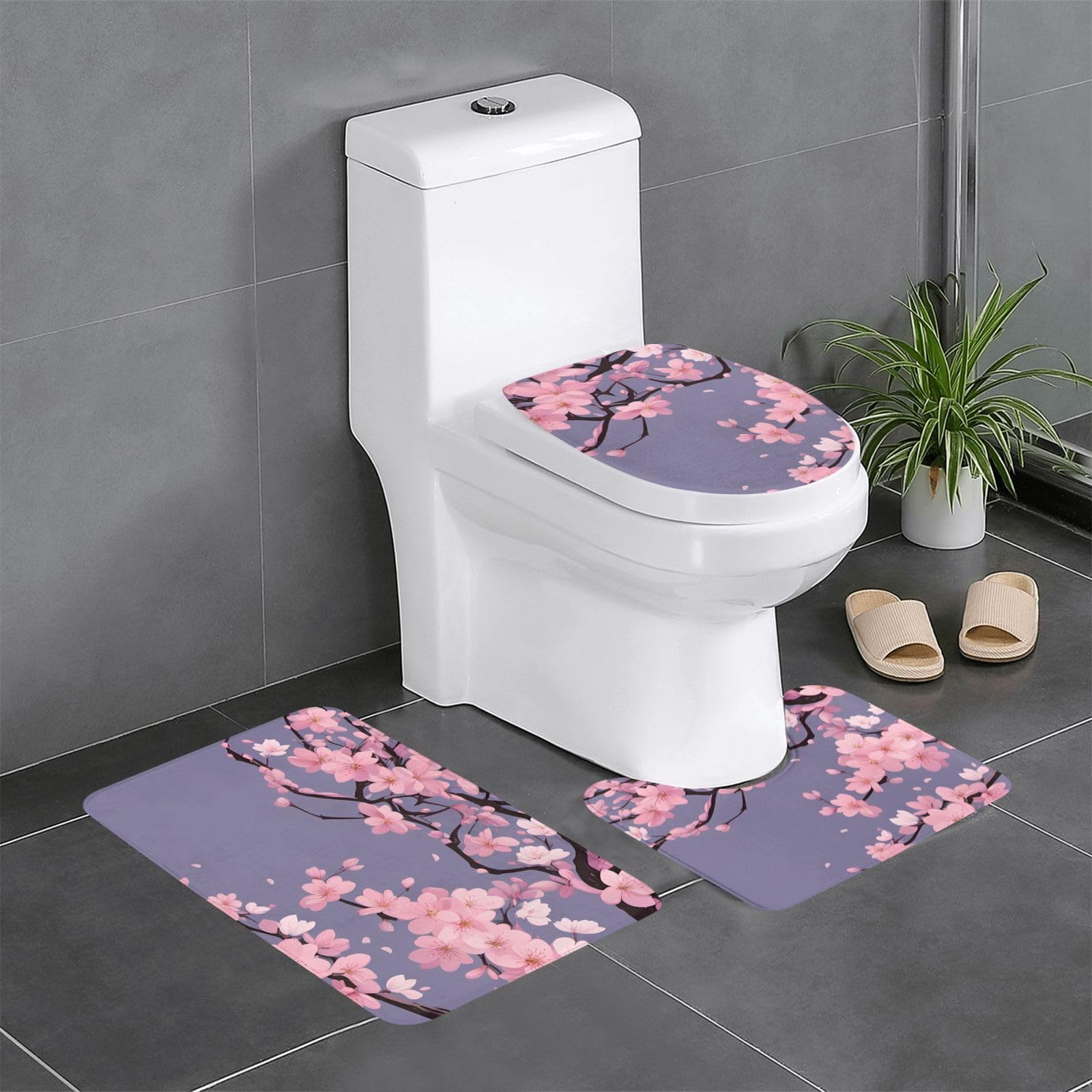 Tapis de bain cerisier lot de 3 absorbants et antidérapants pour douche