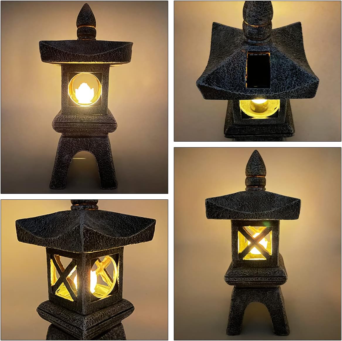 12.2''H Zen Pagoda Garden Statue with Solar Lotus Lights,Large Pagoda Asian Lantern Outdoor Decorations Japanese Temple Pagoda Lamp Patio Lawn Yard Porch Pool Pond Decor,Christmas Ornament Gift