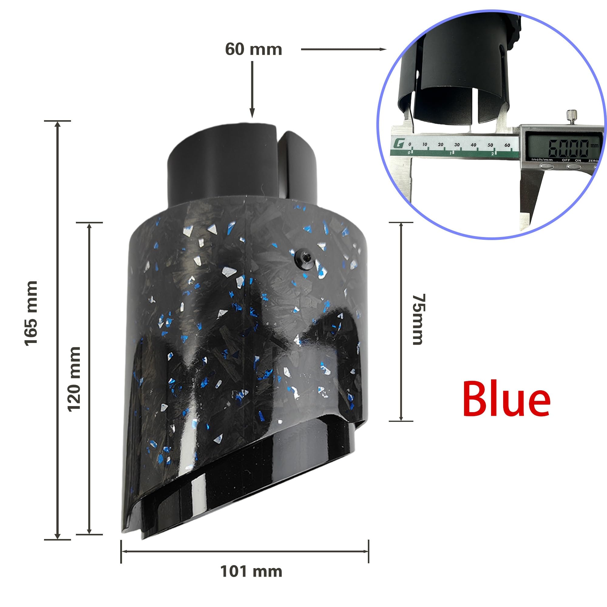 Rura wydechowa samochodu 1 szt. Uniwersalny samochodowy kuty włókno węglowe tylny tłumik ze stali nierdzewnej błyszczący(Blue 60mm-101mm)