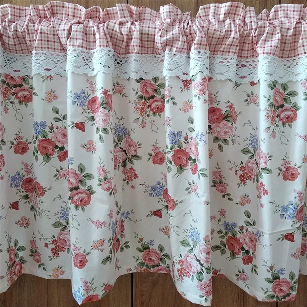 Cortina de cocina de alta calidad con cenefa de encaje y diseño floral rústico