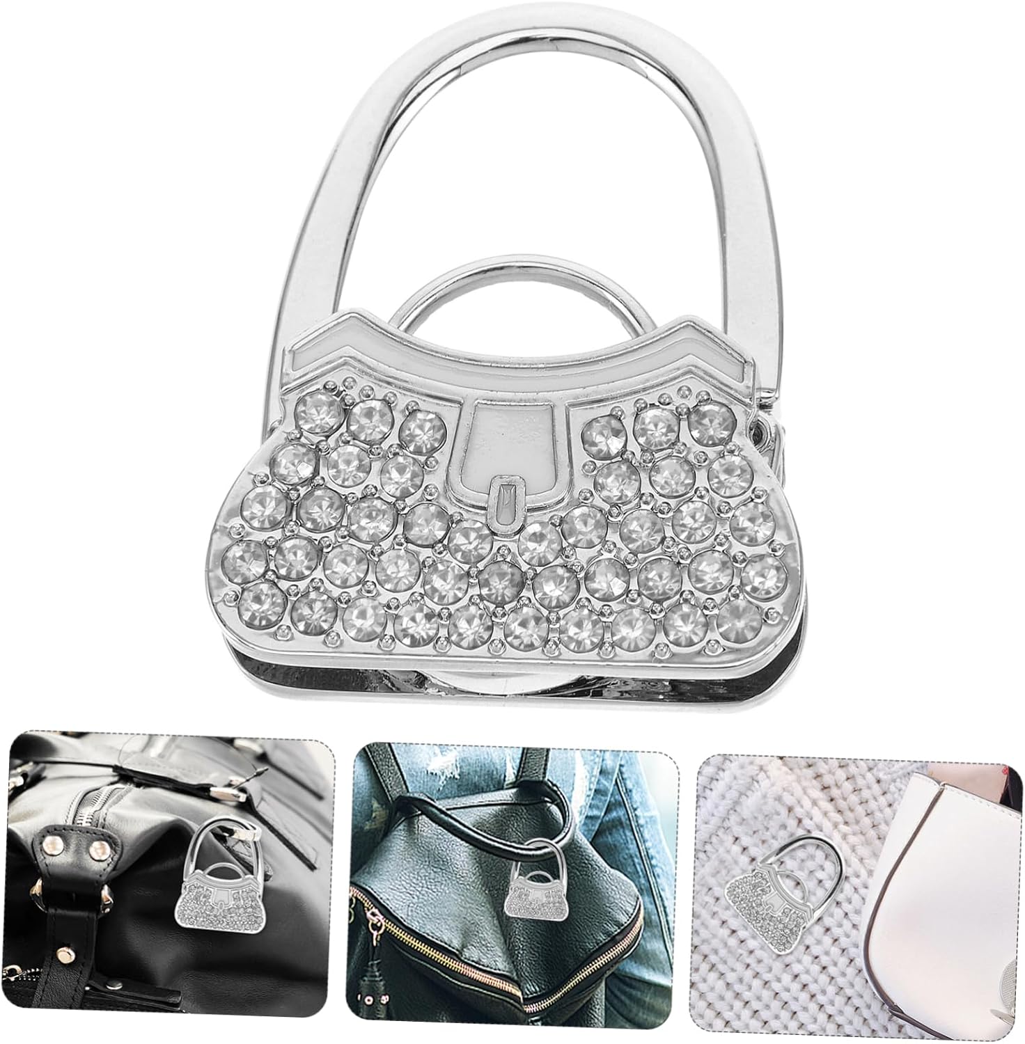 Rhinestone Handbag Hook Elegant Portable Purse Holder with Lock for Tables Durable Luggage Strap Hook