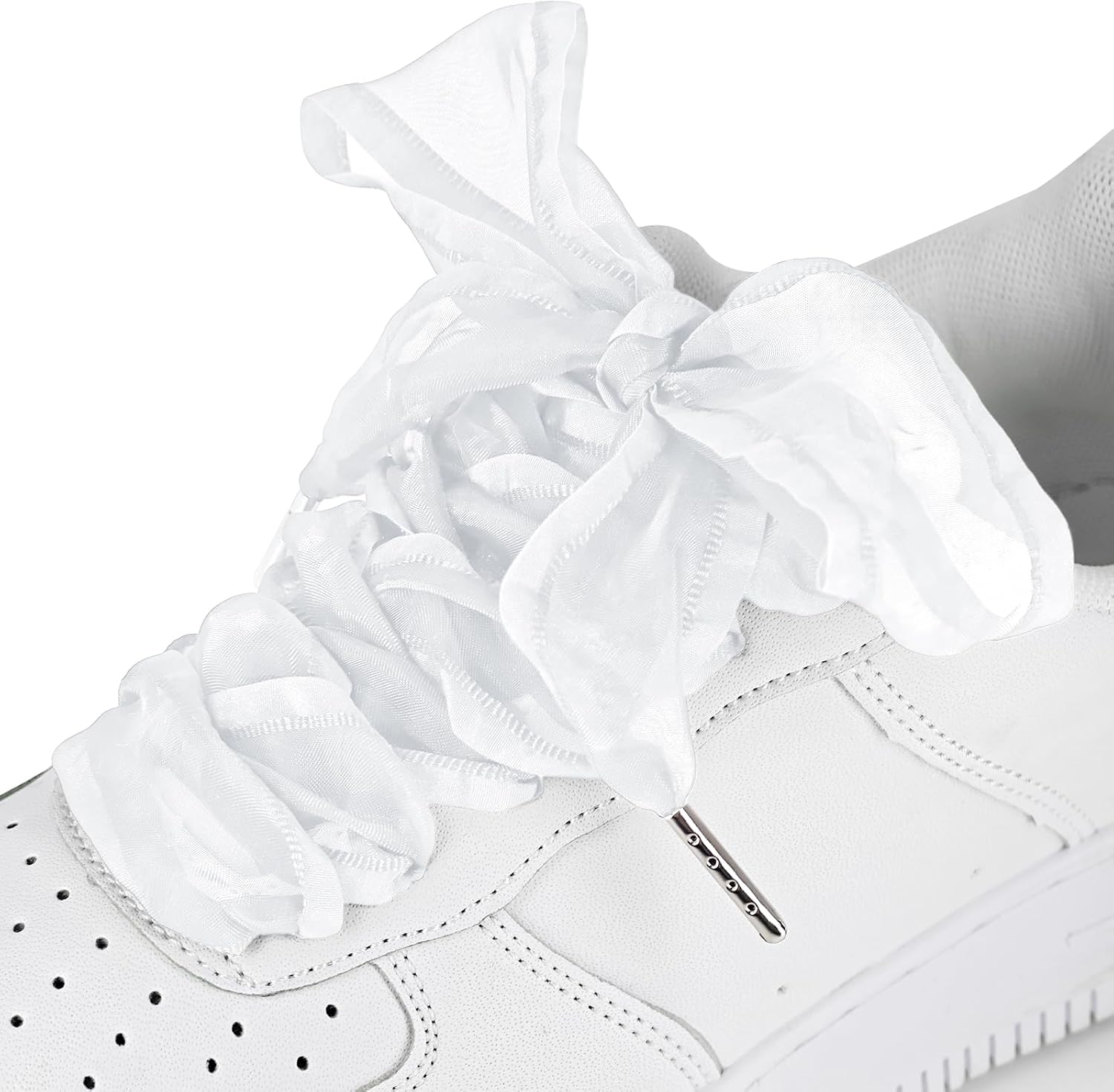 4cm Wide Satin Ribbon Shoe Laces For Women Sneakers, Flat Cute Organza Shoelaces, Colored Sheer Silk Ruffle Strings