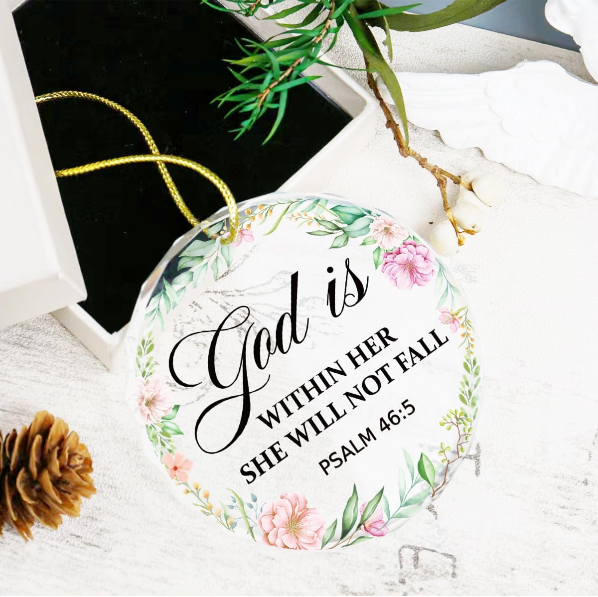 God is Within Her Christian Hanging Ornament,Appreciation Encouragement Gifts for Women Coworkers,Psalm 46:5 Bible Verse Crystal Hanging Plaque Ornament Keepsakes for Tree Decor - Image 3