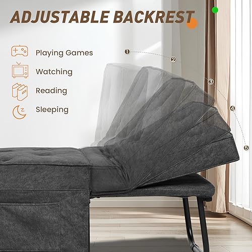 Miniatura 6 de Sofá cama convertible, cama otomana plegable multifunción 4 en 1 con respaldo ajustable, moderna silla extraíble para sala de estar, apartamento,