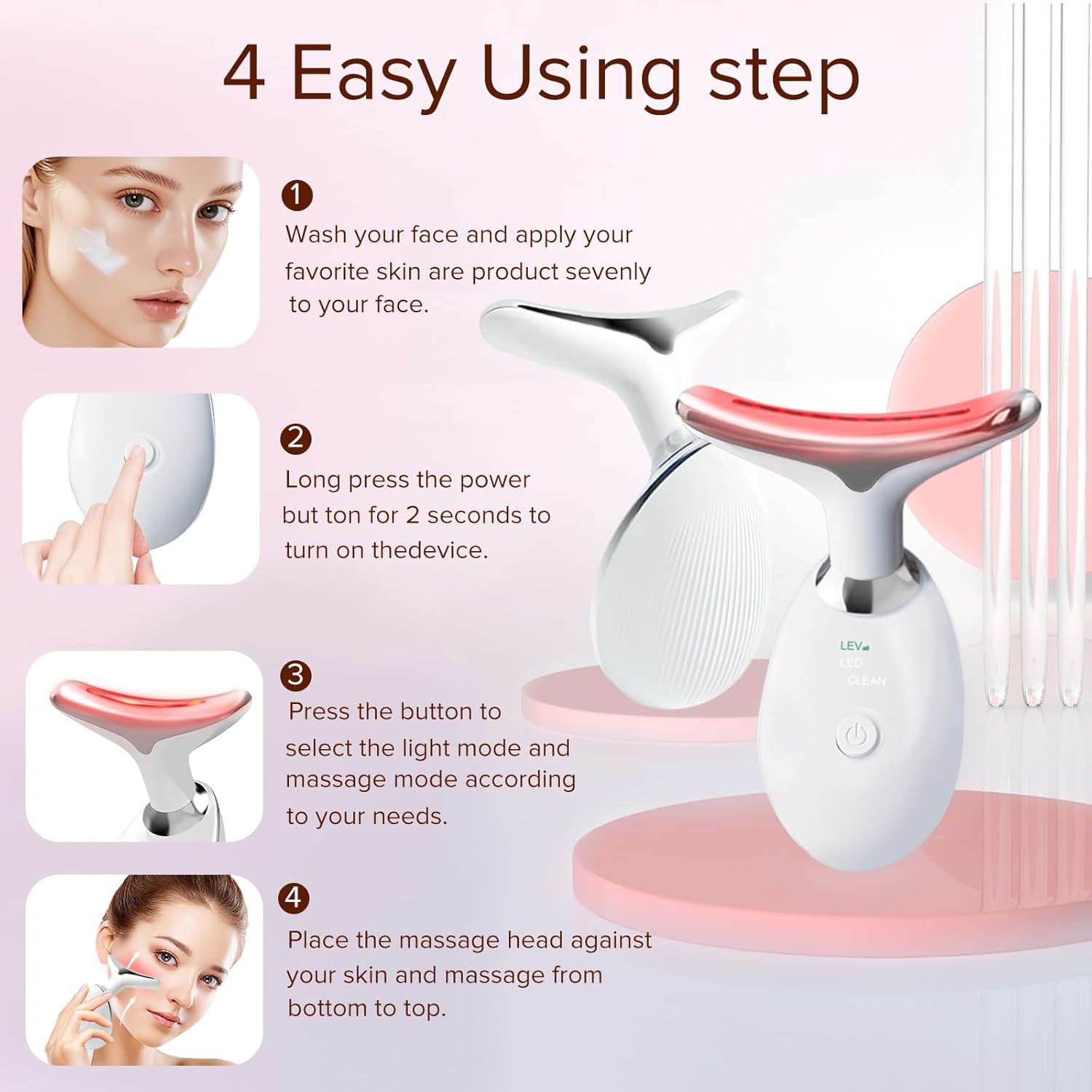 Red-Light-Therapy-for-Face and Neck, Facial Massager for Face and Neck, 7 Color Face Neck Massager for Skin Care, at-Home Face Tool for Skin Care