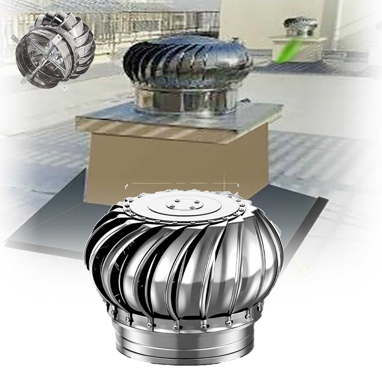 IvyLoutish 160mm/6.3in, 304 Roof Wind Turbines Cap Vent, Round Ventilation Exhaust Heat Dissipation Vent, for House, Factory, Attic, Farm