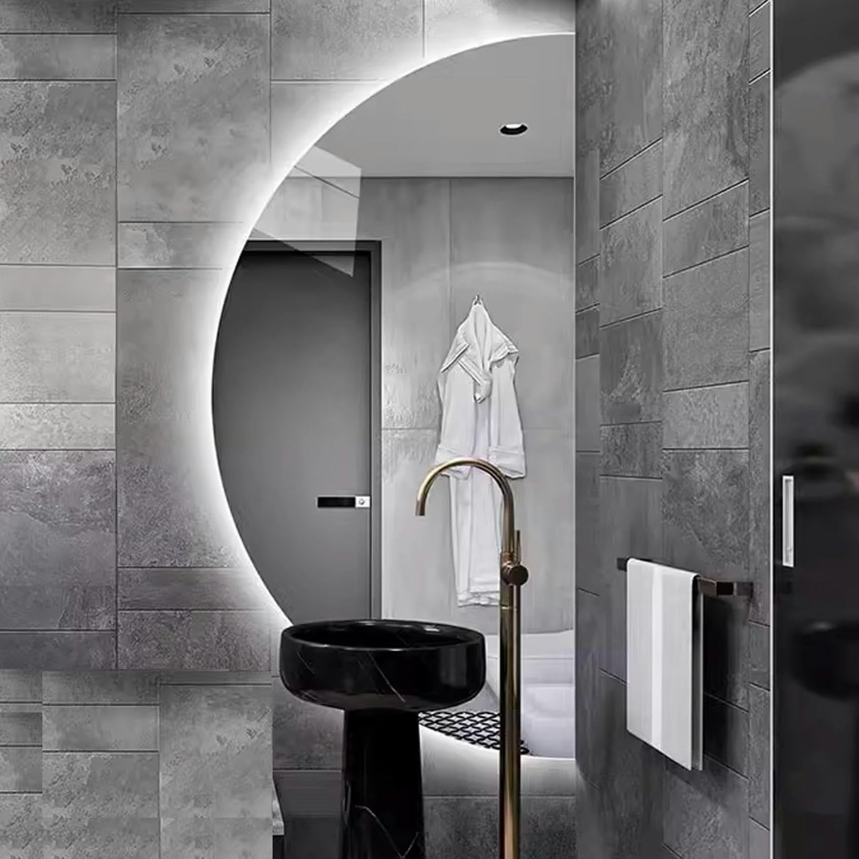 Miroir de courtoisie LED demi-lune rétroéclairé avec finitions haut de gamme