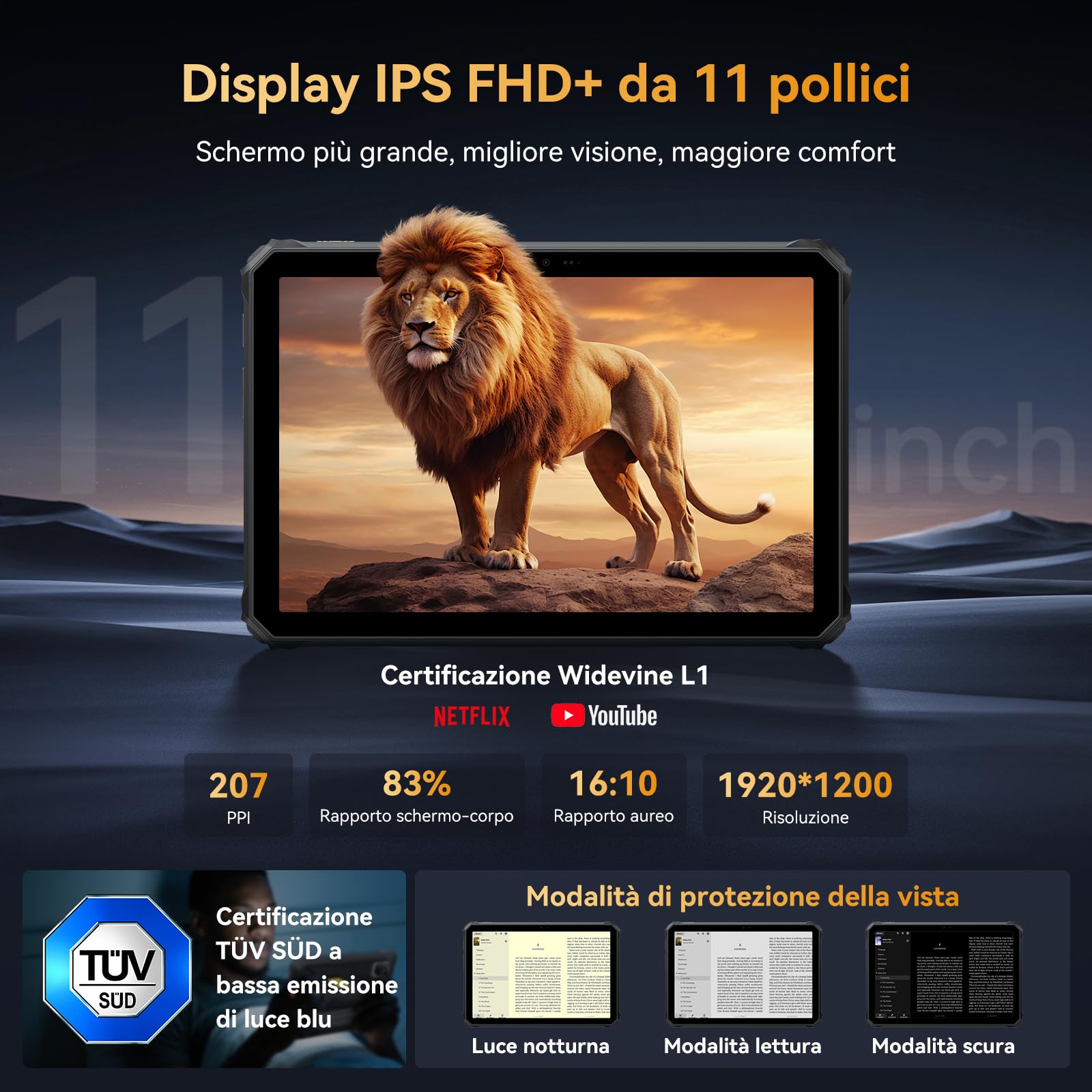 Blackview Active 7 Tablet Rugged 11 Pollici FHD+ Android 15 GeminiAI/20MP Visione Notturna/Luce Campeggio/Dual 4G Rugged Tablet PC 24 GB RAM+128 GB ROM+2 TB TF NFC/GPS/10000mAh/45W/OTG/con Penna Stilo - 5