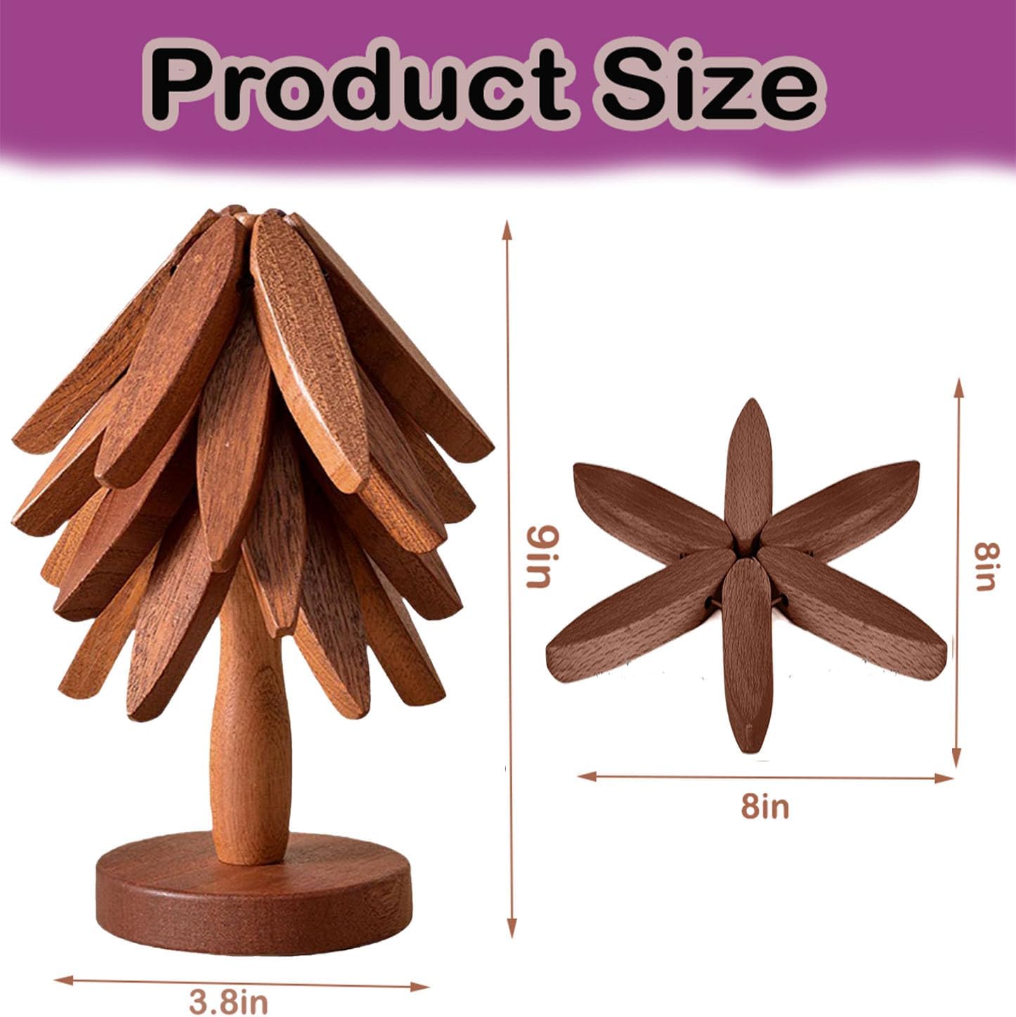 Tree Coasters Set of 4 - Wooden Trivets for Hot Dishes, Pot, Bowl, Coffee, Teapot (Brown-4)