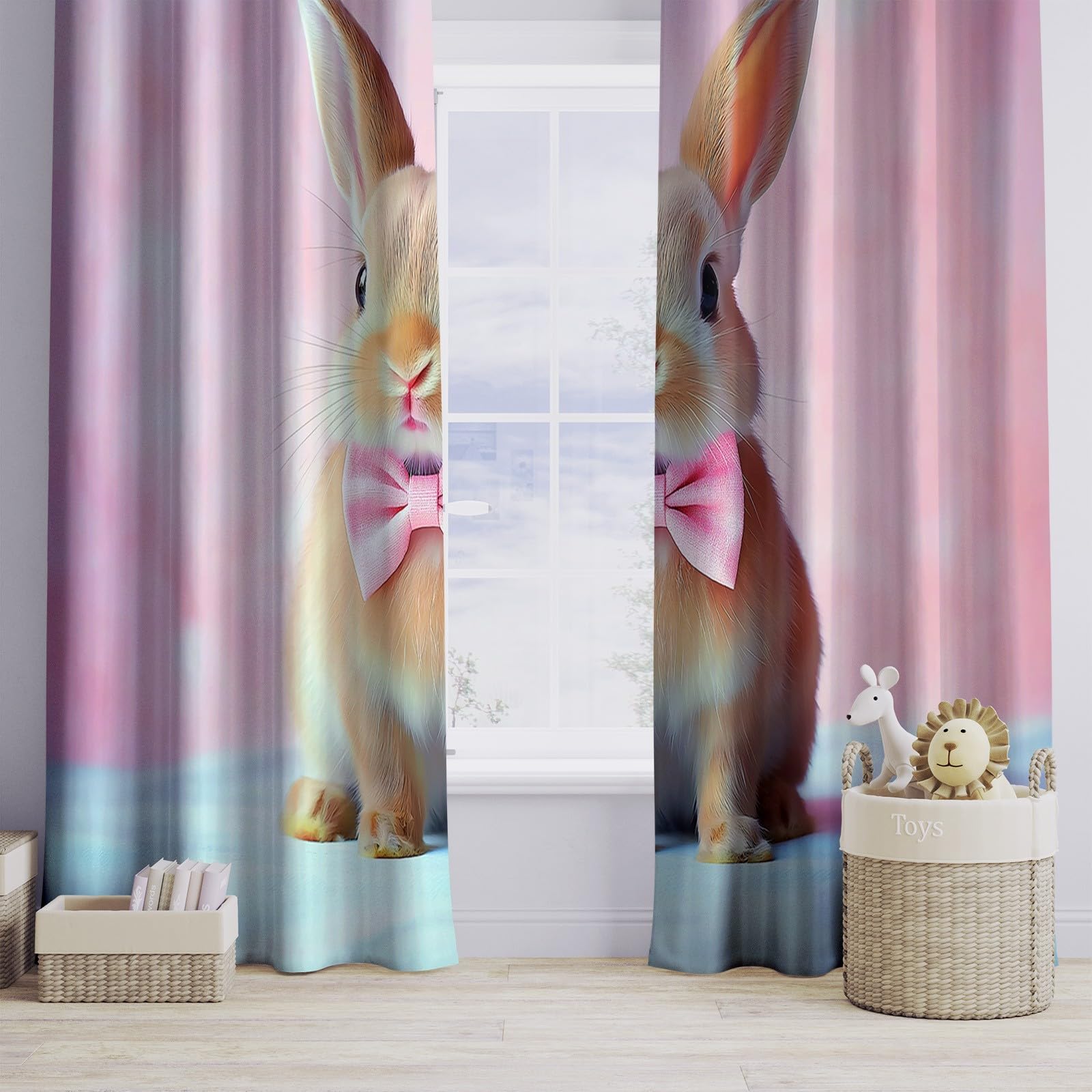 Genérico Rosa Cortinas Opacas térmicas Que bloquean la luz, Muro De Ladrillos con Conejito Y Lazo Cortinas Opacas con Ojales para Dormitorio y Sala de Estar 140 x 260 cm (2 Paneles)