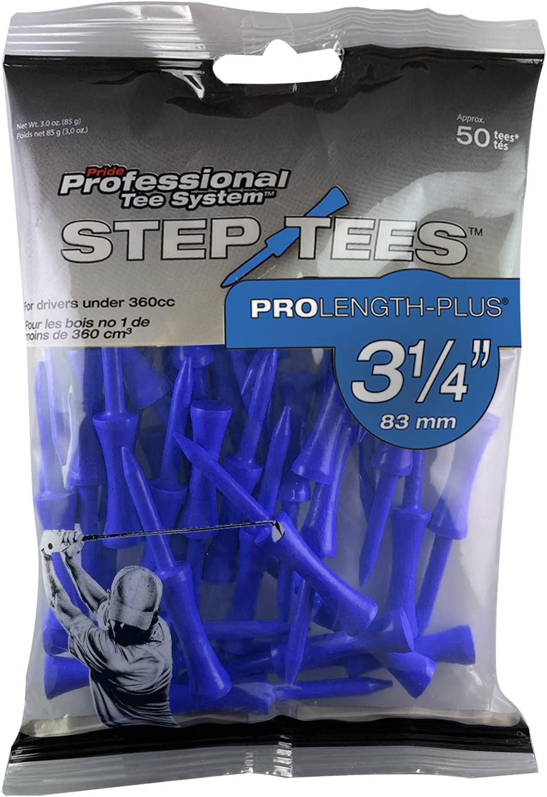 PrideSports PTS Step Tees | 50 Count, 3-1/4 Inch | Wood Golf Tees with Depth Control for Height Consistency