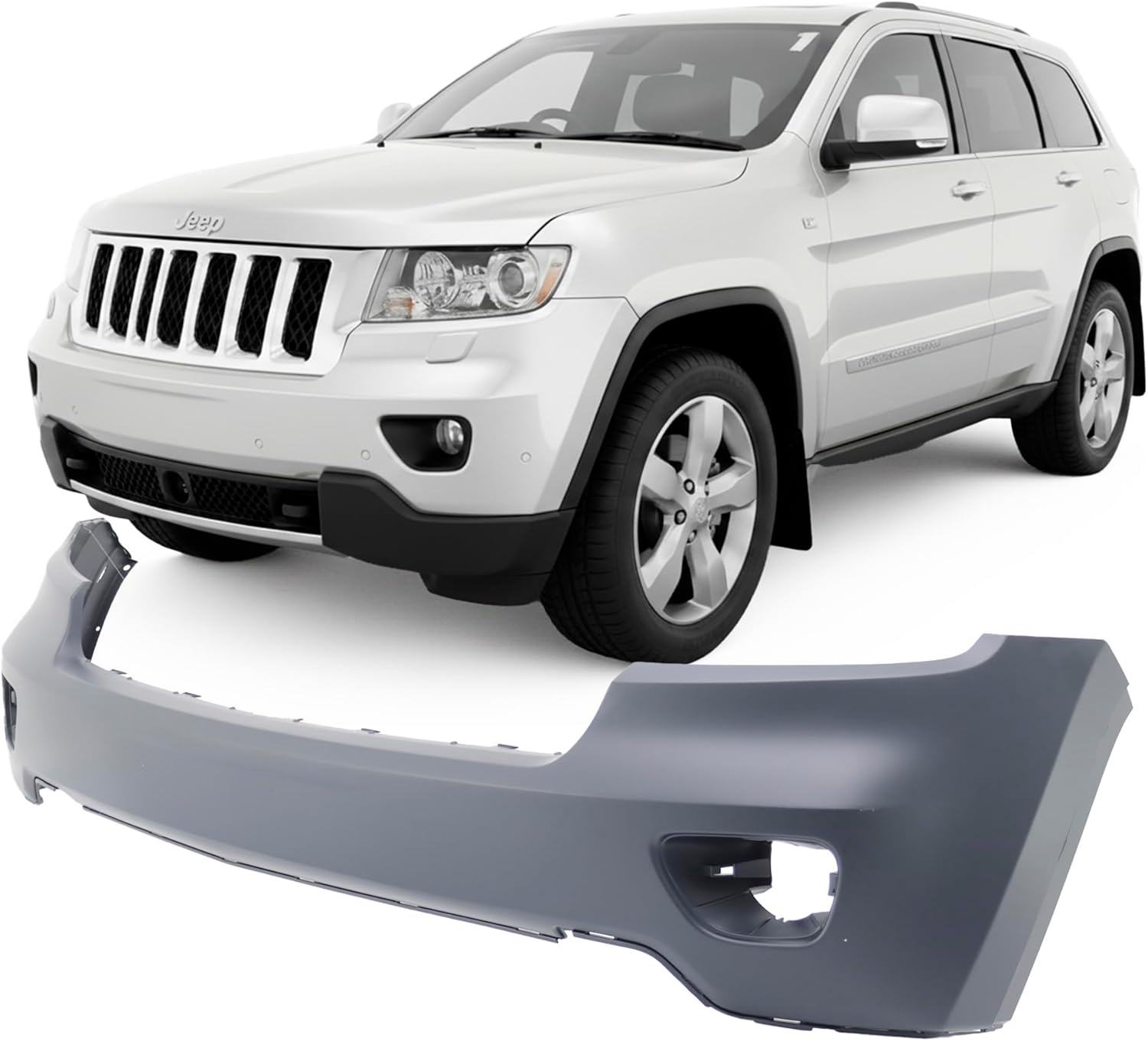 FitParts Compatible With Front Bumper Cover 2011-2013 Jeep Grand Cherokee Laredo E X Limited Premium Overland SRT 11-13. New, Primed and Ready for Paint. With Fog Light Holes. CH1000979 2012