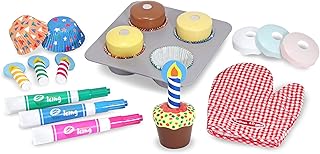 Melissa & Doug Bake & Decorate Cupcake Set (Pretend Play, Colourful Wooden Play-Food Set, 22 Pieces, 33.02 cm H x 26.416 c...