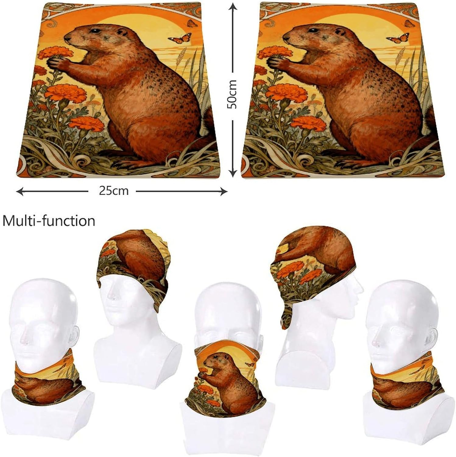 Sun UV Protection Neck Gaiter Upf 50+ Balaclava Ski Marmot Marigold Patch Face Mask Summer Face Cover Scarf Breathable Bandana for Fishing Hunting Kayaking Hiking Cycling Outdoor Activities