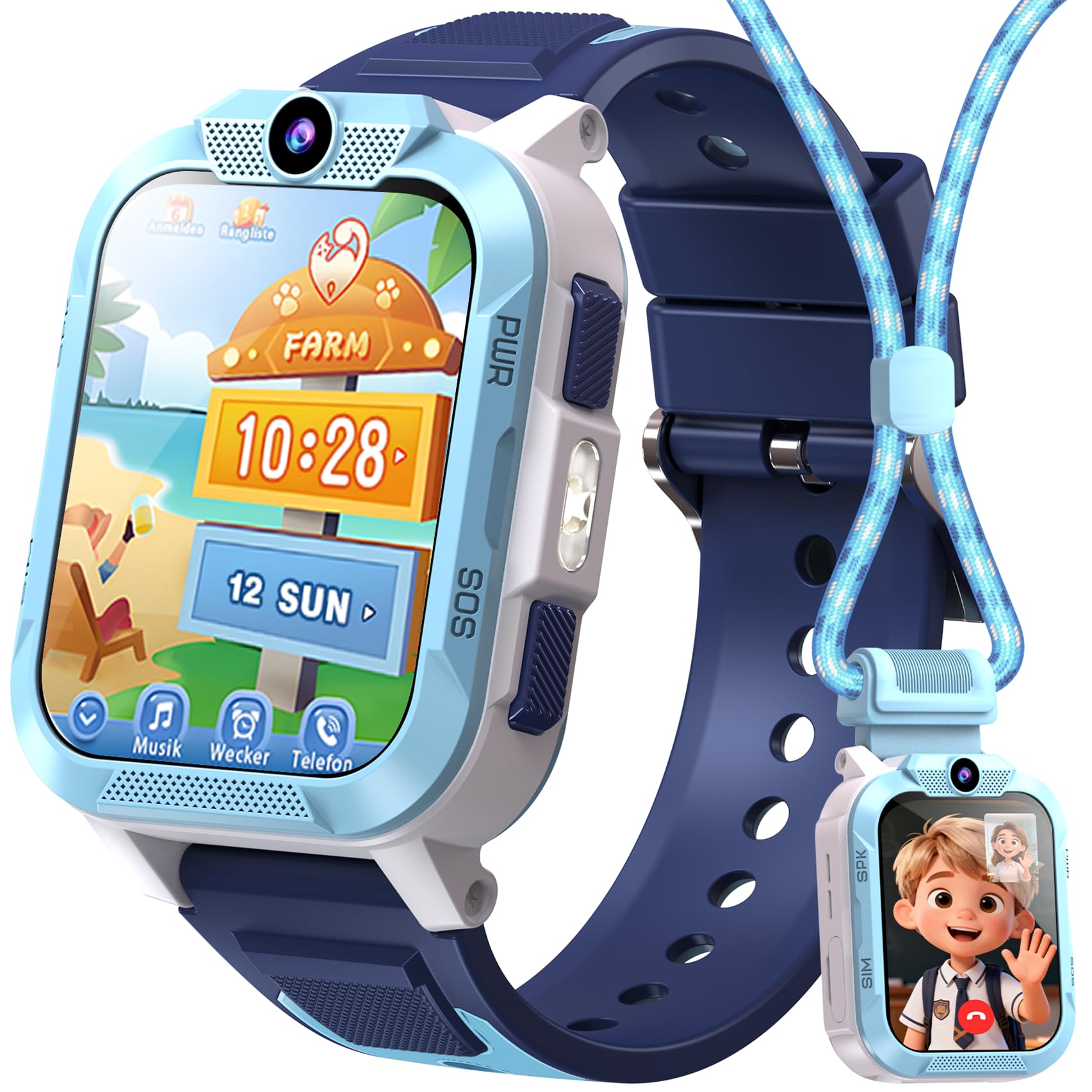 Blackview Reloj Inteligente Niño 4G, Videollamadas, GPS Posición, SOS Llamar, LED Linterna, Chat de Voz, 1.85” Smartwatch Niños – Modo Escuela, Modo Deportivo, Calculadora, Despertador, 850 mAh, Azul