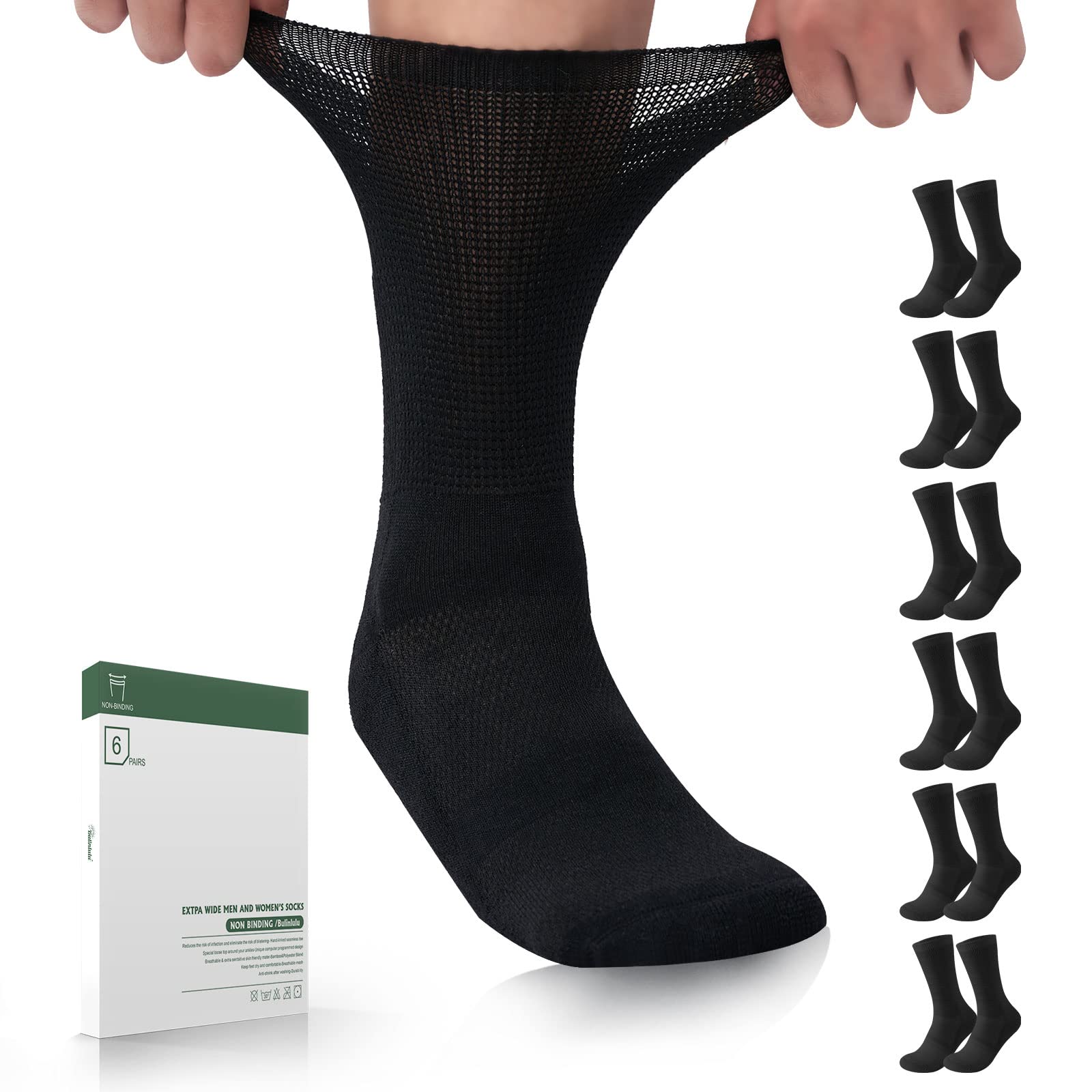 Bulinlulu Diabetic Socks for Men Women-6 Pairs Non Binding Diabetic Crew Seamless Socks for Men Size 9-12