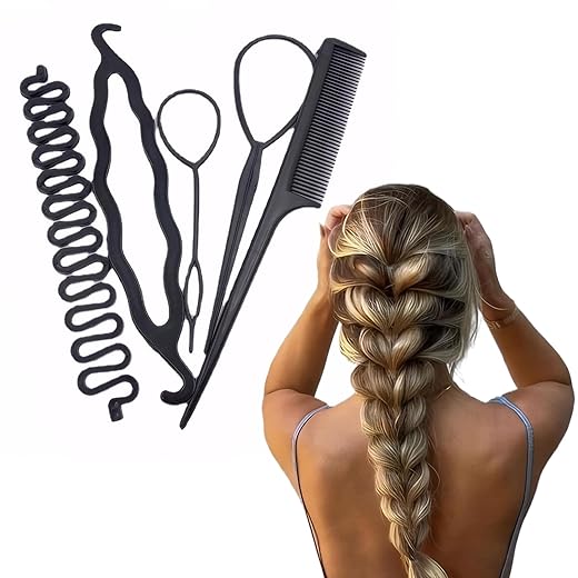 Conjunto de ferramentas de estilo de cabelo de 6 peças para tranças, pãezinhos, torções, design de cabelo fácil com acessórios de pente para casa e viagens