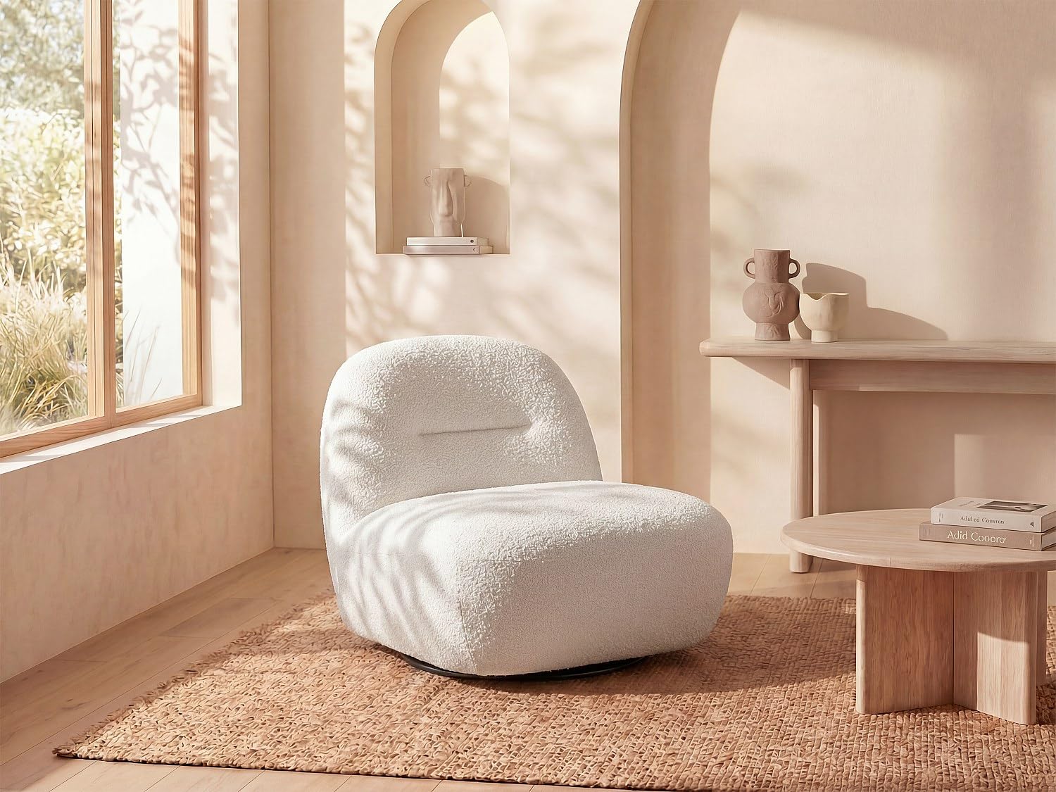 Vente-unique - Fauteuil pivotant en Tissu Bouclette Blanc POZETI