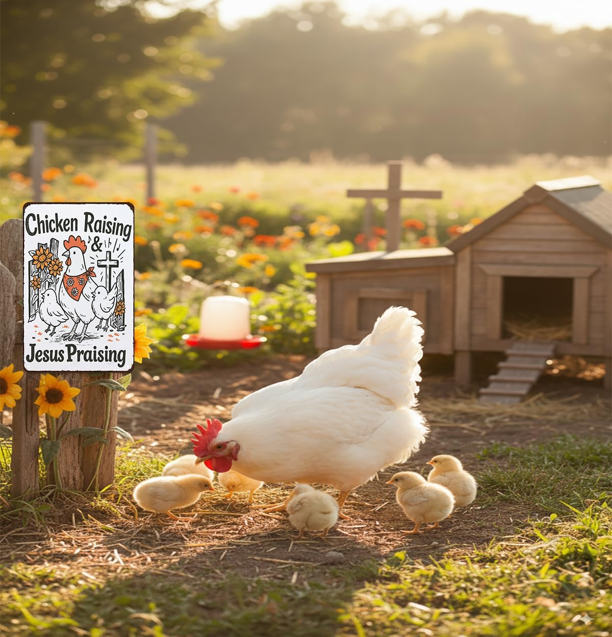 Smilelife Funny Chicken Sign Chicken Raising Jesus Praising Vintage Metal Sign for Home Farm Chicken-Coop Kitchen Garden Yard Decor 8X12 Inch (3938)