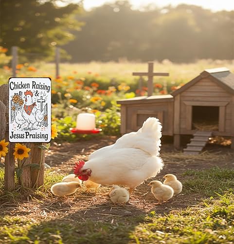 Miniatura 4 de Cartel divertido de pollo con texto en inglés "Chicken Raising Jesus Praising", letrero de lata vintage para el hogar, granja, gallinero, cocina,