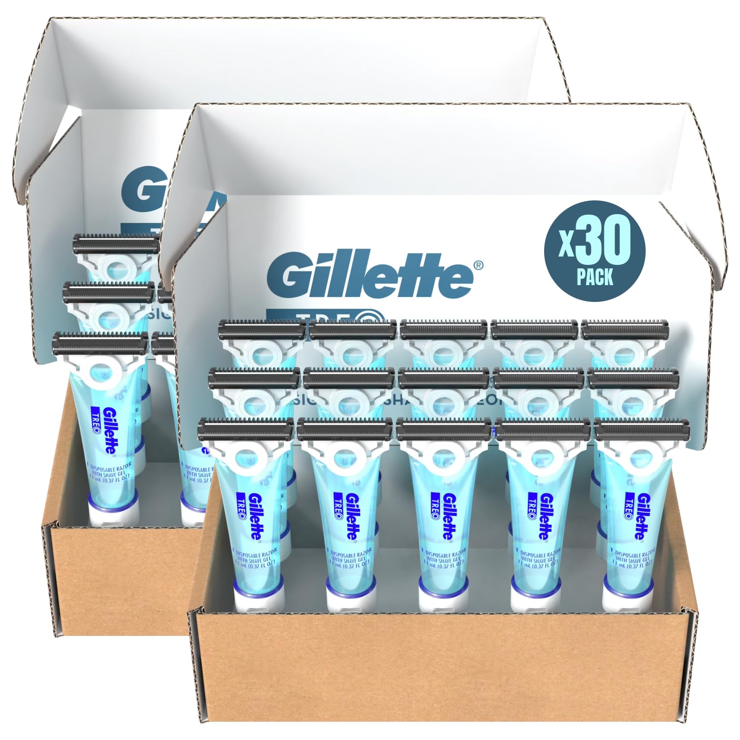 Gillette TREO Razor Disposable Razors With Built-in Shave Gel, Designed for Caregivers To Shave Someone Else or TSA Approved Personal Travel Razor (30 Pack)