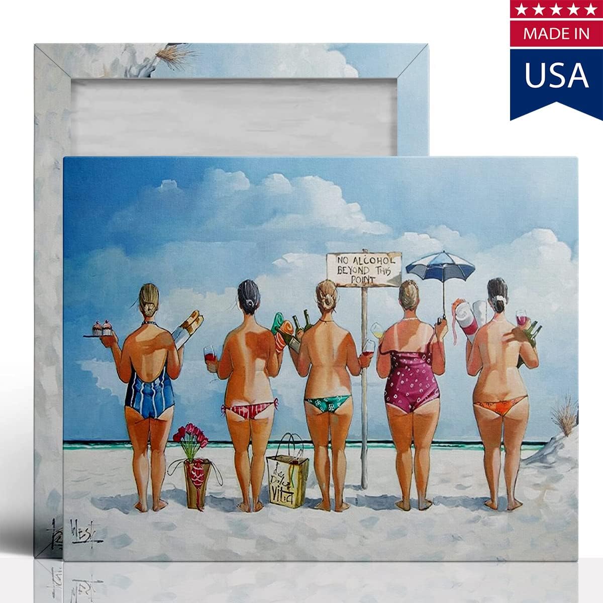 Bathroom Beach Canvas Wall Art - No Alcohol Beyond This Point by Ronald West - Beach Girls Canvas Prints Ocean Wall Decor for Home Decoration 16"x24"