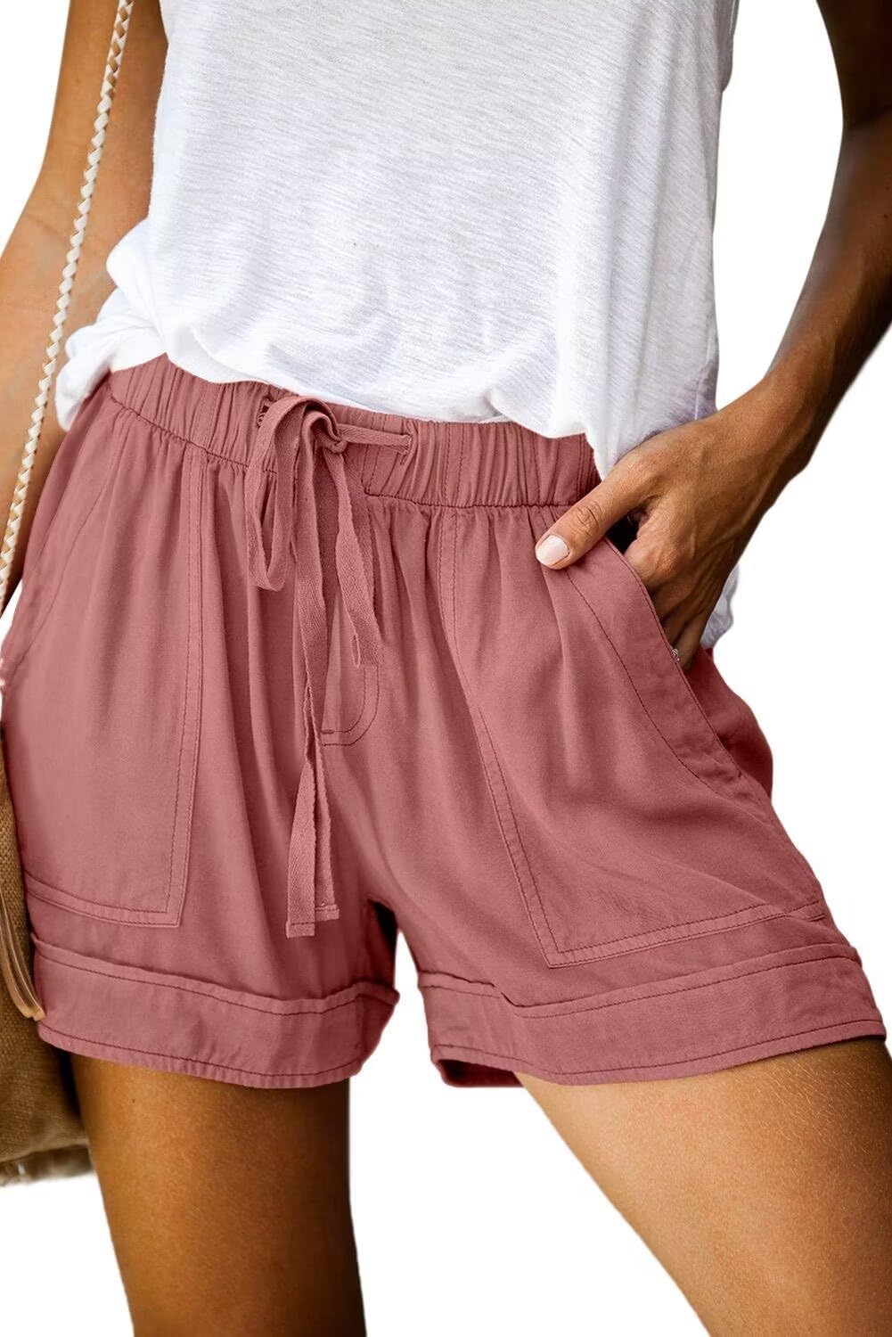 ANFTFH Womens Casual Shorts Summer Drawstring Elastic Waist Comfy Shorts with Pockets