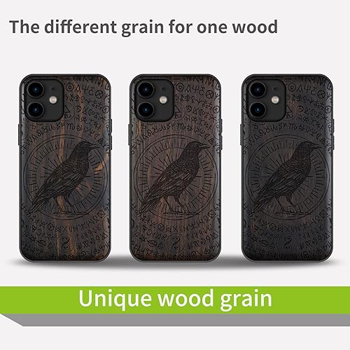 Miniatura 7 de Carveit Funda de madera para iPhone 11 madera natural y TPU suave negro a prueba de golpes, protector único de madera para teléfono compatible con