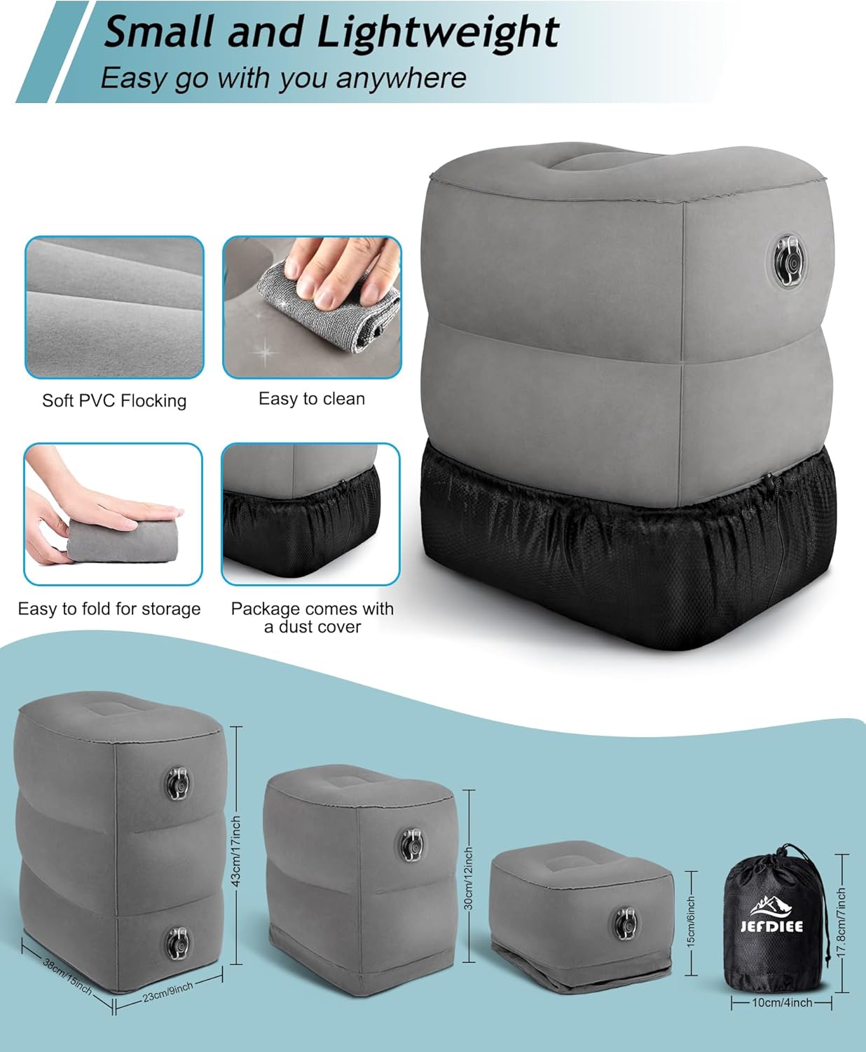 JefDiee Inflatable Travel Foot Rest Pillow,Kids Airplane Bed,Adjustable Height Flight Pillow,Travel Essentials for Airplane,Office,Home,Trains,Cars - Image 4