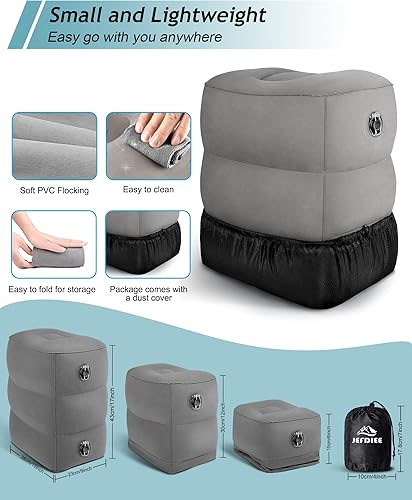 Miniatura 4 de JefDiee Almohada inflable de viaje, cama de avión para niños, almohada de vuelo de altura ajustable, artículos esenciales de viaje para avión, Gris