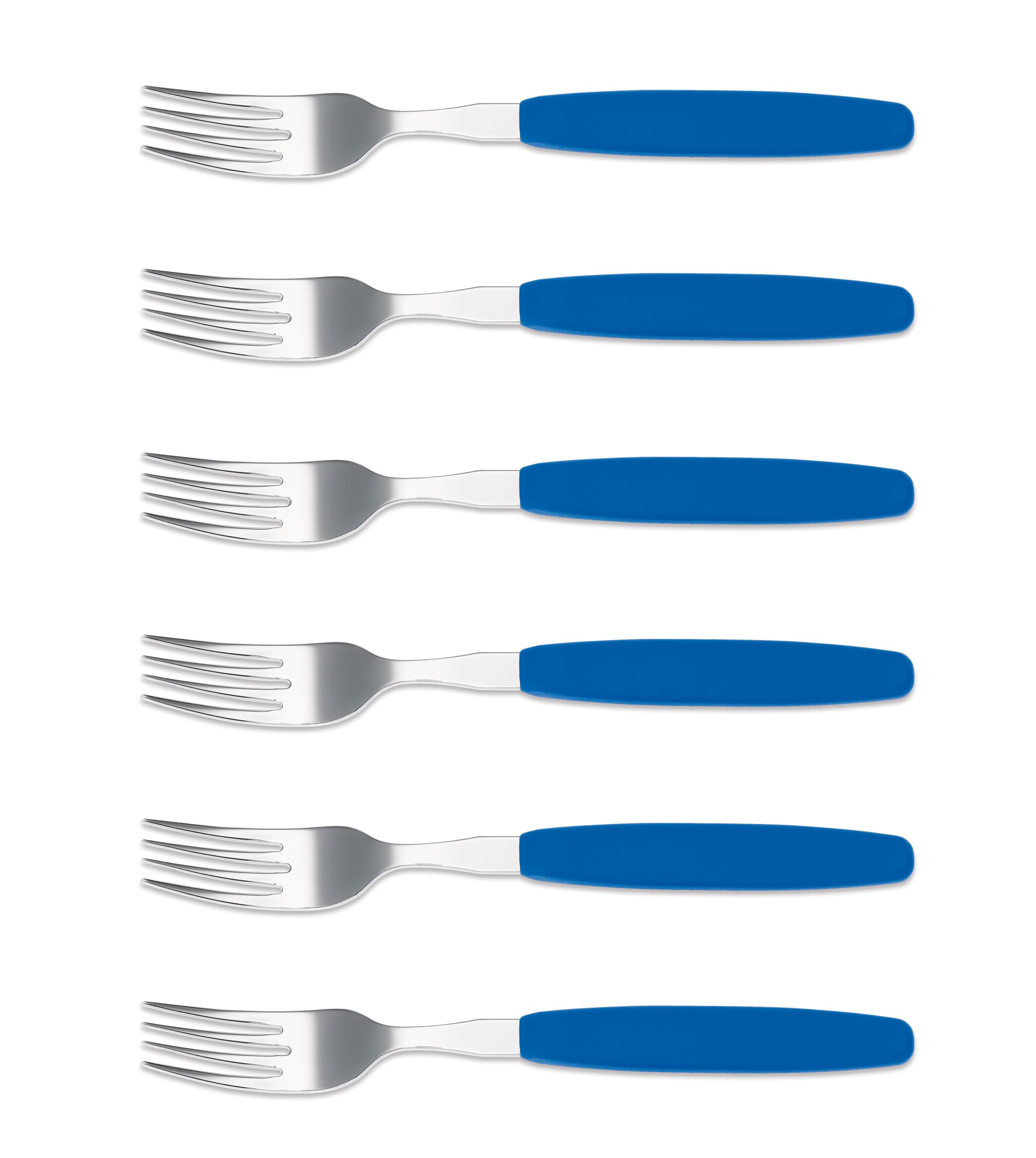 6er Set Giesser Messer Besteck Made in Germany - Gabel Essgabel Steakgabel Menügabel groß - ideal für Camping Rostfreier Edelstahl, ergonomischer Griff - Made in Germany - Blau