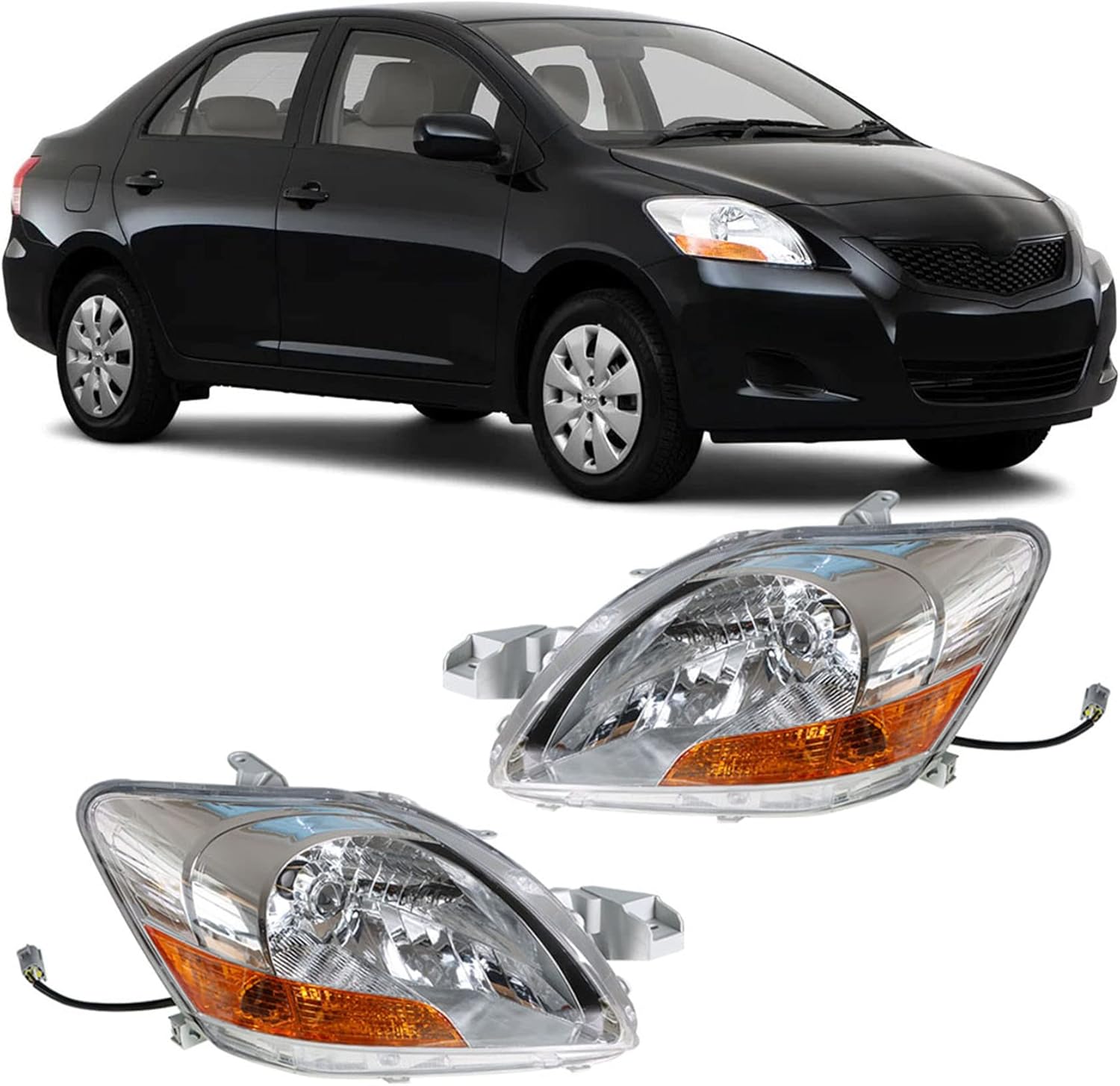 Headlight Assembly Halogen Replacement for Yaris 2007 2008 2009 2010 2011 Left and Right Side Replacement for 8117052740 8113052750 TO2518108 TO2519108