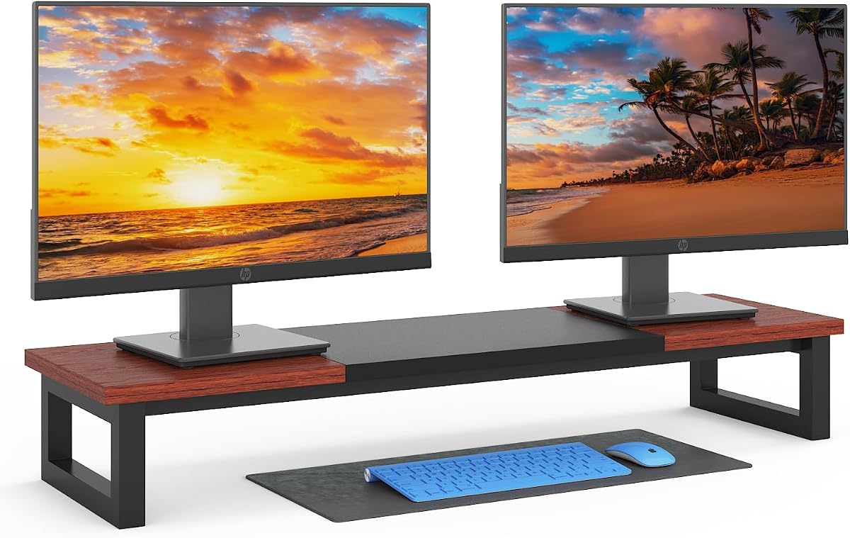 YAOHUOO Elevador De Soporte para Monitor Doble, Soportes para Monitor Grandes De 39 Pulgadas para 2 Monitores, Soporte para Monitor De Computadora, Estante Organizador De Escritorio De Madera para Computadora De Escritorio De Oficina, Computadora Portátil, TV