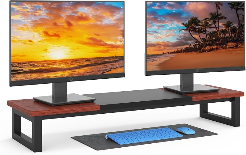 YAOHUOO Elevador De Soporte para Monitor Doble, Soportes para Monitor Grandes De 39 Pulgadas para 2 Monitores, Soporte para Monitor De Computadora, Estante Organizador De Escritorio De Madera para Computadora De Escritorio De Oficina, Computadora portátil, TV