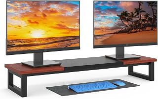 YAOHUOO Dual Monitor Stand Riser, 39Inch Large Monitor Stands for 2 Monitors, Computer Monitor Stand, Wooden Desktop Oraganizer Shelf for Office Desk Computer,Laptop,TV