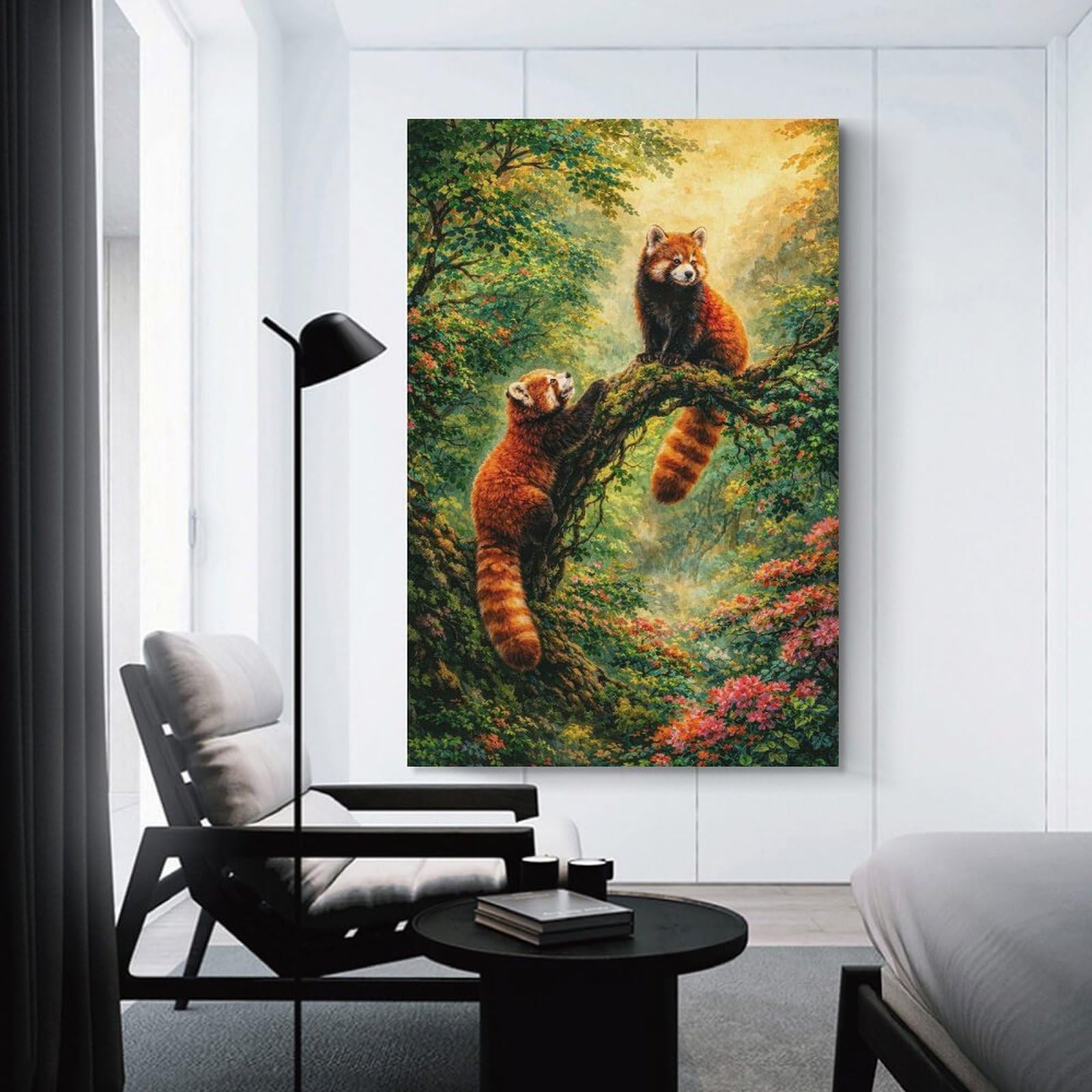 Junmoney Two Red Pandas in A Lush Forest Wall Picture Print, 20x30inch(50x75cm), for New Home Styling, Lounge Or Bedroom, Home Artwork for Modern Interiors