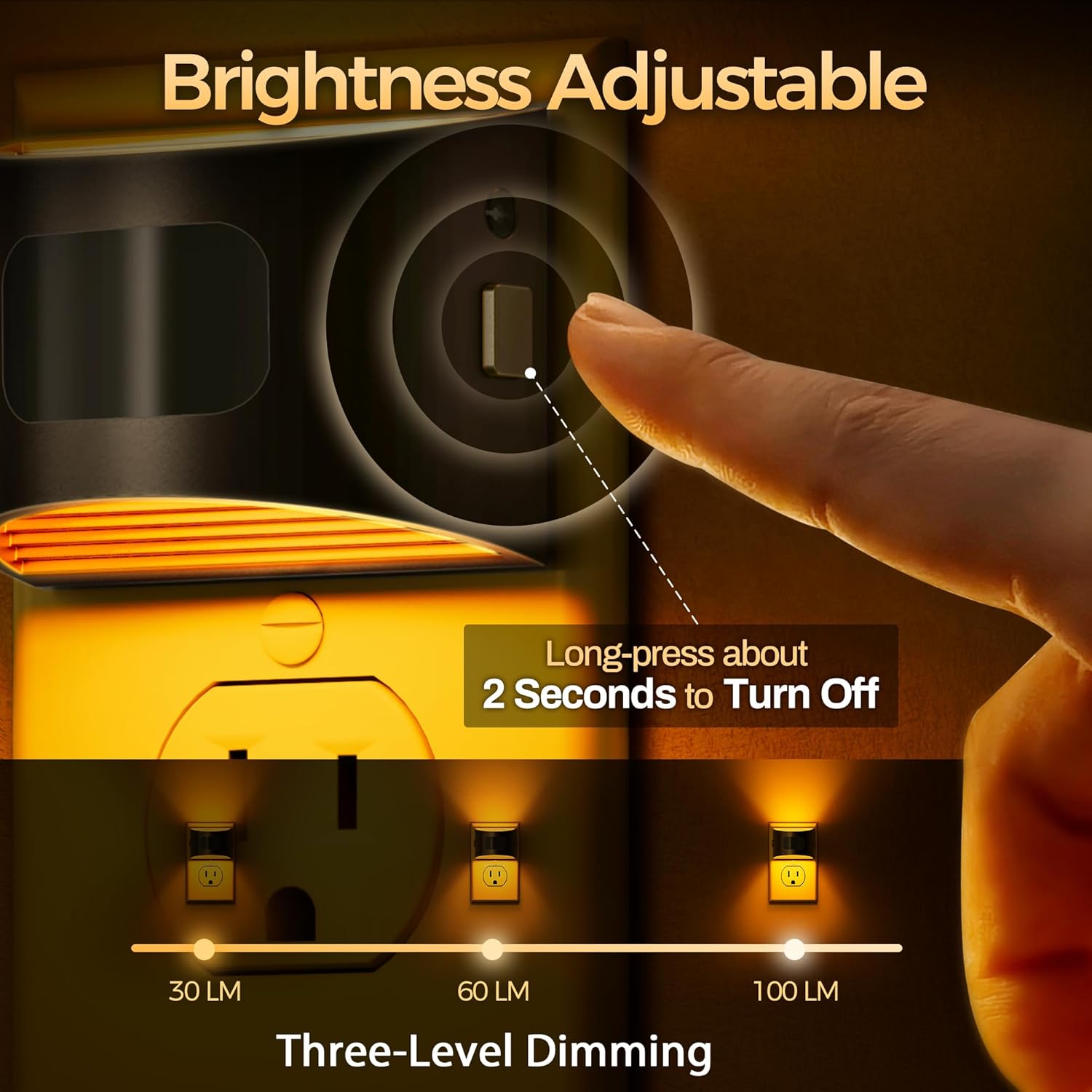 DORESshop LED Night Light[2 Pack], Night Lights Plug into Wall, 3 Mode Plug in Night Light with Motion Sensor, Dusk to Dawn Sensor, Nightlights for Adults, Bedroom, Bathroom, Hallway, Amber