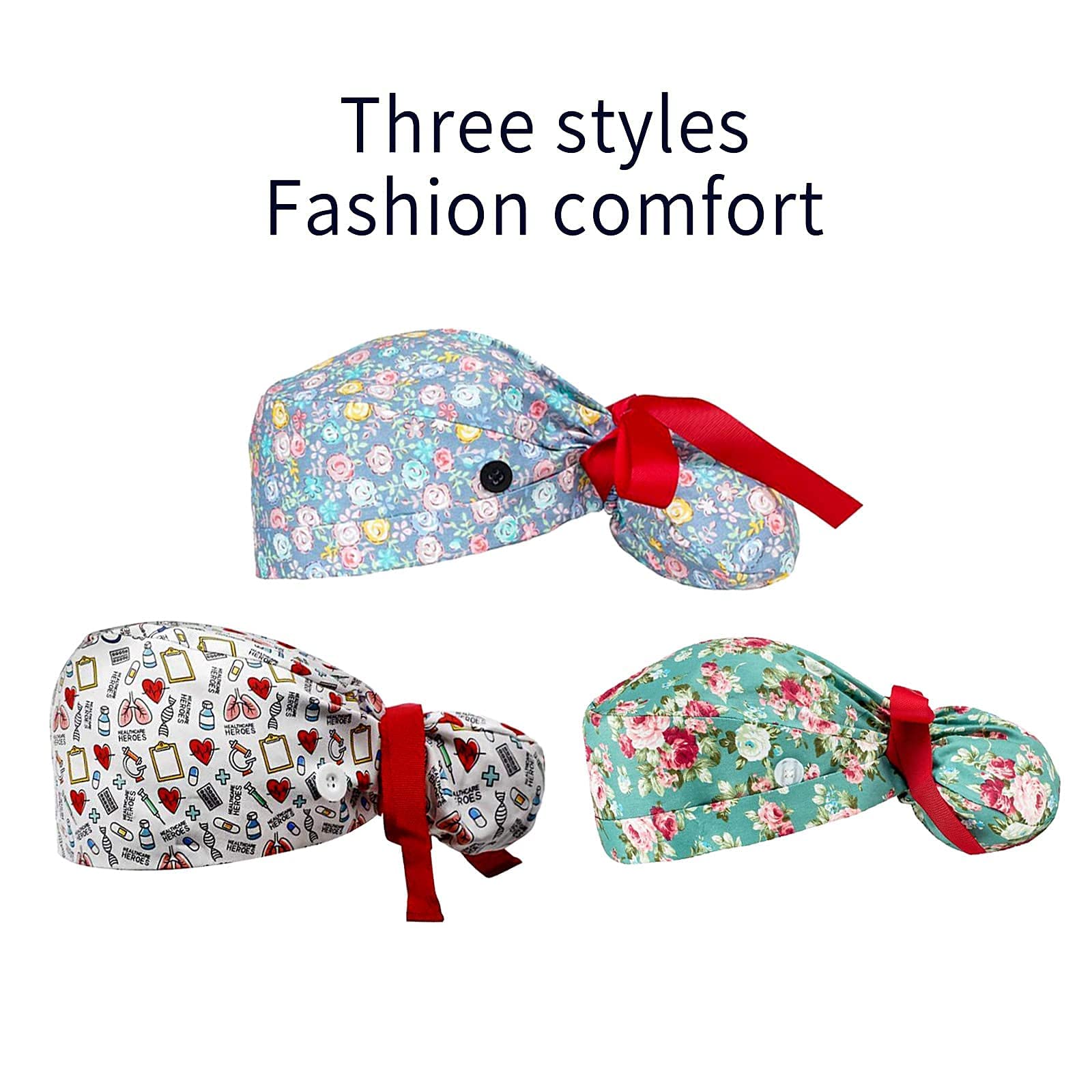 Scrub Cap with Buttons, Ponytail Pouch, Cotton Working Hat