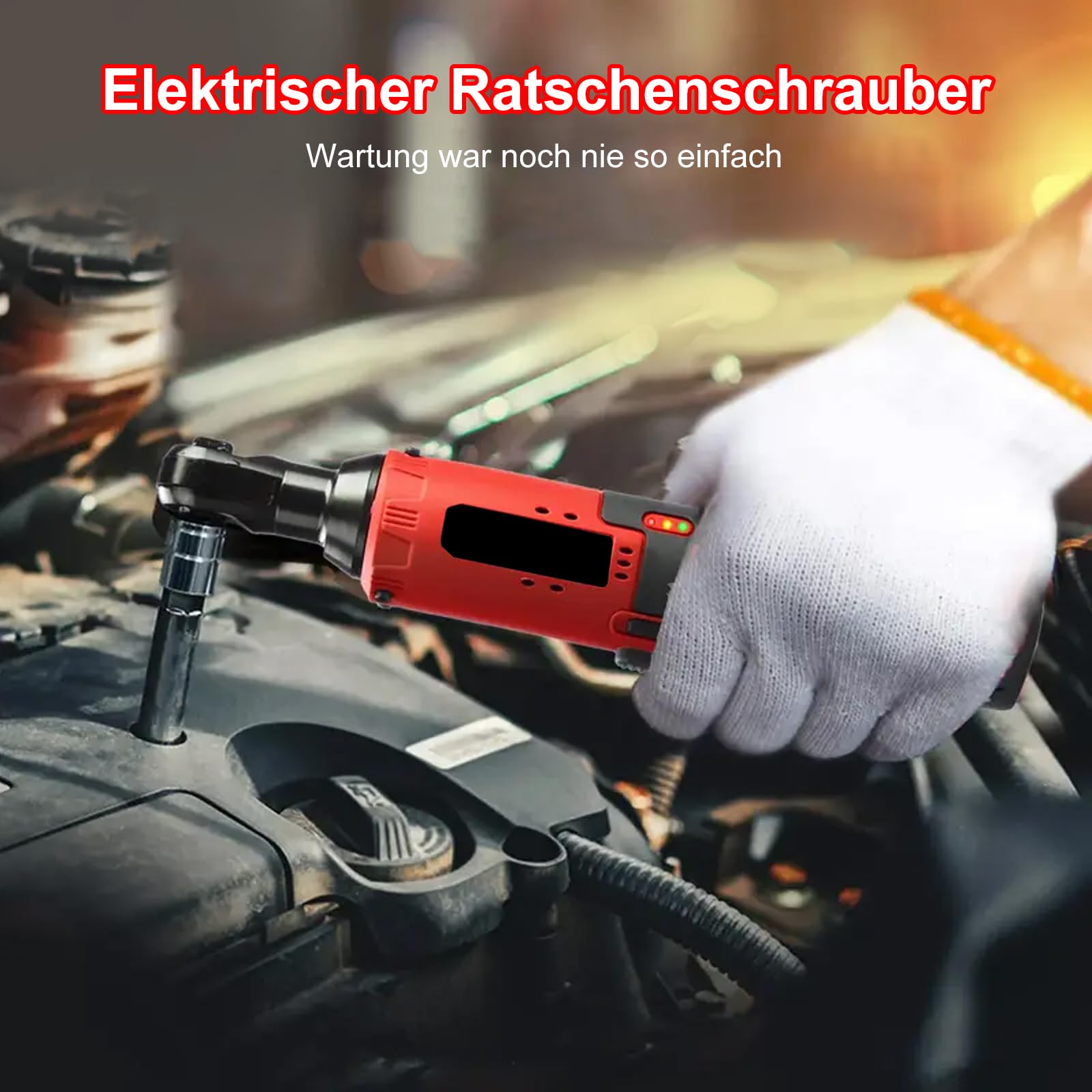 Akku Ratsche 3/8 Zoll, 12V 35N.m Elektrische Ratschenschlüssel mit 7 Steckdosen, 0-320RPM 2x1,5Ah Batterien & Schnellladung, LED-Licht, Akku Ratschenschrauber für Autos, Möbel