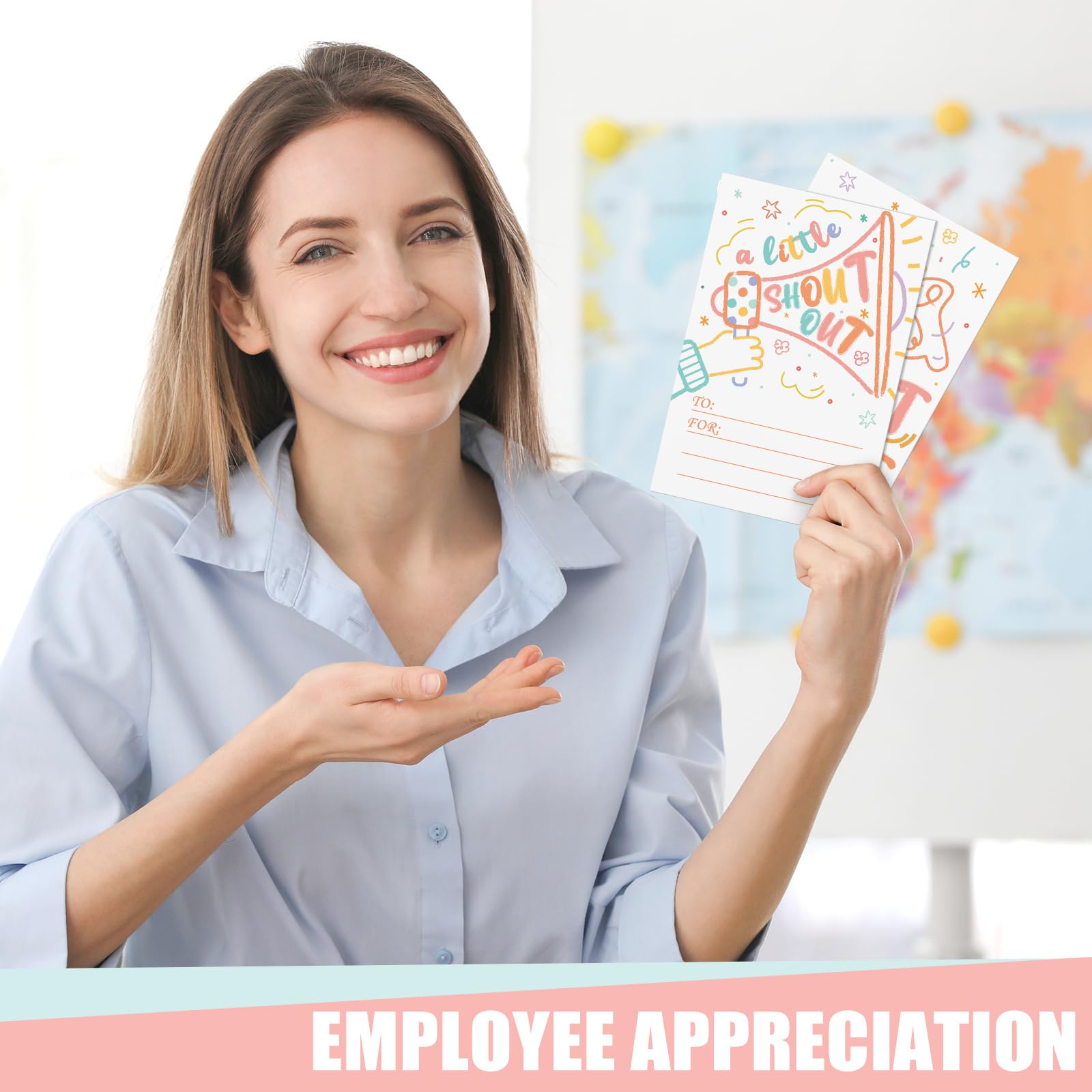 Motiskyy 100 tarjetas divertidas de 3.94 x 5.91 pulgadas para empleados, personal de oficina, profesores y estudiantes, tarjetas de agradecimiento y reconocimiento para la escuela o el trabajo tablón