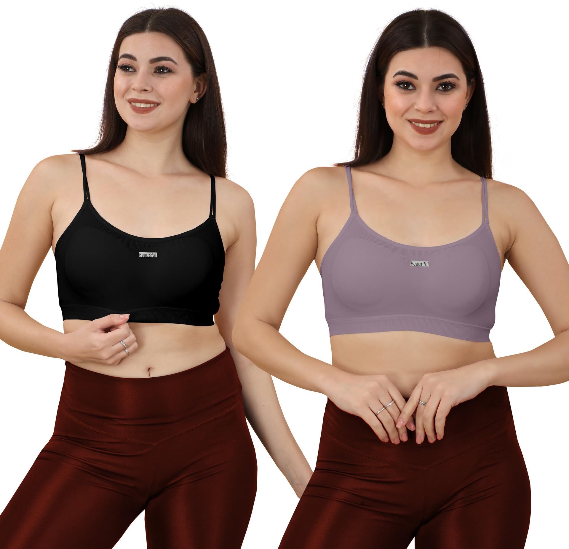 bradex Women Padded Sports Bra Free Size Fit 28-34 | Seamless Stretchable Non-Wired Cotton Blend Bra for Girls & Women | Pack of 2 Multicolour-picture-54