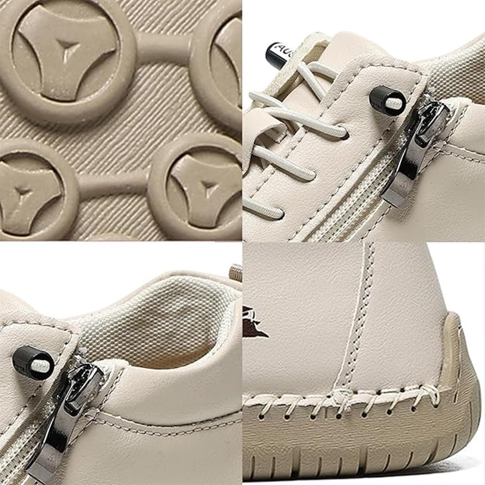 Handgefertigte orthopädische Bequeme Lederschuhe Montela Schuhe Damen Herren, Leder-Turnschuhe mit seitlichem Reißverschluss, Flache Outdoor-Schuhe, Freizeitschuhe zum Fahren und Gehen